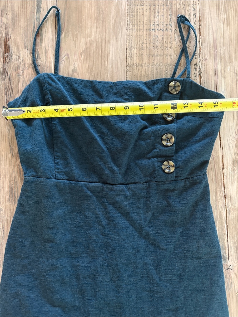 Urban Outfitters Deep Teal Spaghetti-Strap Mini Dress with Side Buttons - Picture 3 of 6
